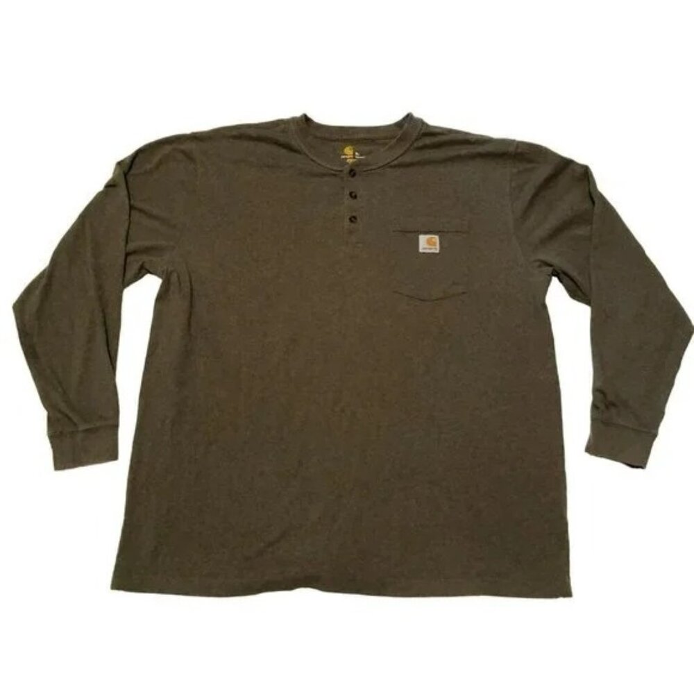 Carhartt Long Sleeve Henley T-Shirt Brown XL Original Fit Streetwear Long Sleeve